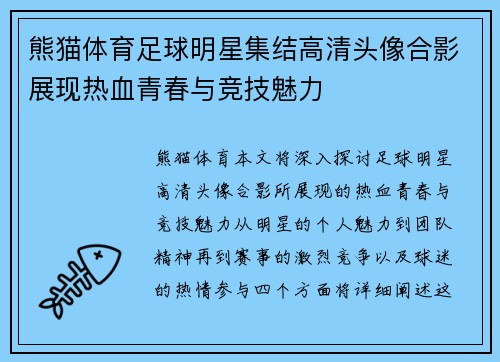 熊猫体育足球明星集结高清头像合影展现热血青春与竞技魅力